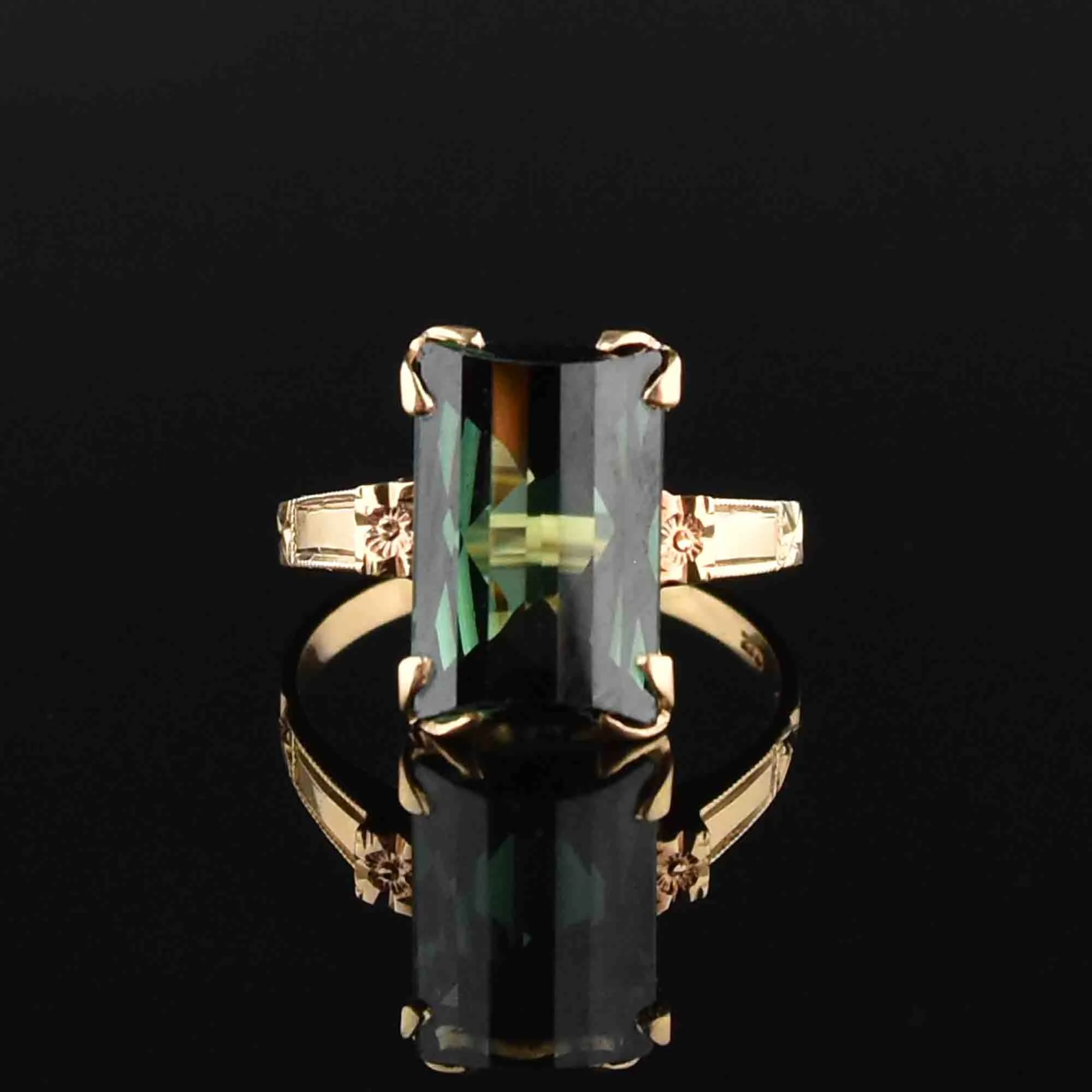 10K Gold Floral Tourmaline Ring Sz 6