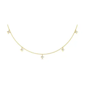 14K YELLOW GOLD 16-18 INCH DIAMOND STAR STATION CABLE CHAIN NECKLACE 0.68CTW