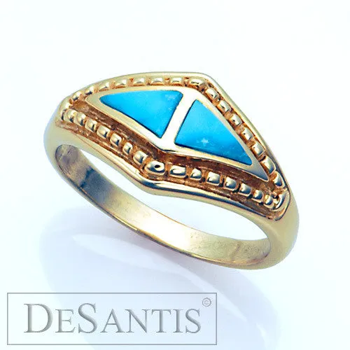 14kt Yellow Gold Blue Turquoise Inlay Ring Size 8