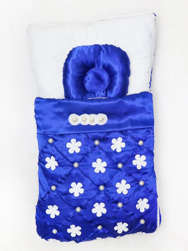 2Pcs Newborn Baby Quilted Sleeping Bag  Flowers Royal Blue