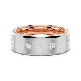 8mm Two-Tone Matte Finish Princess Cut Moissanite Men's Band