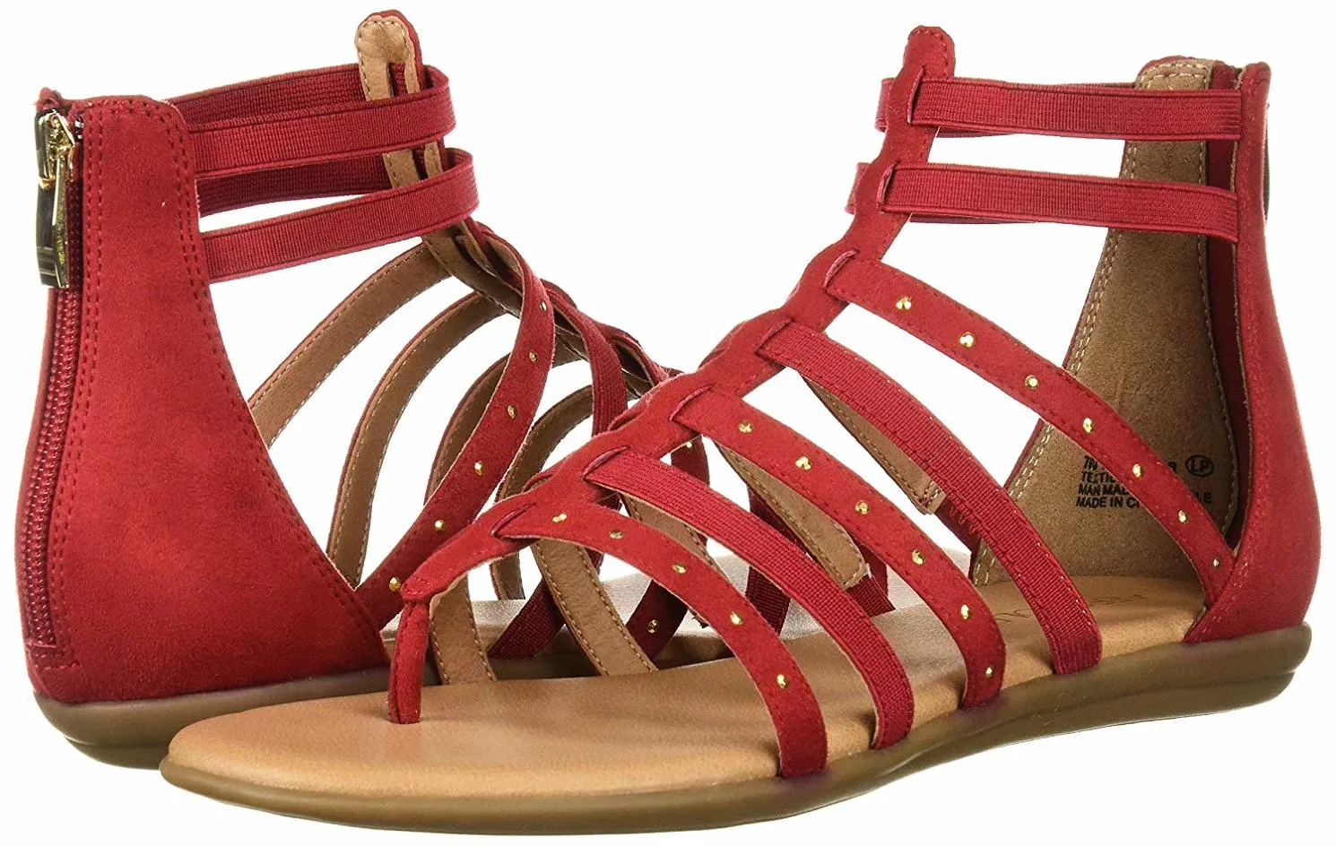 Aerosoles Women's NUCHLEAR Flat Sandal Red Suede Open Toe Gladiator Sandals