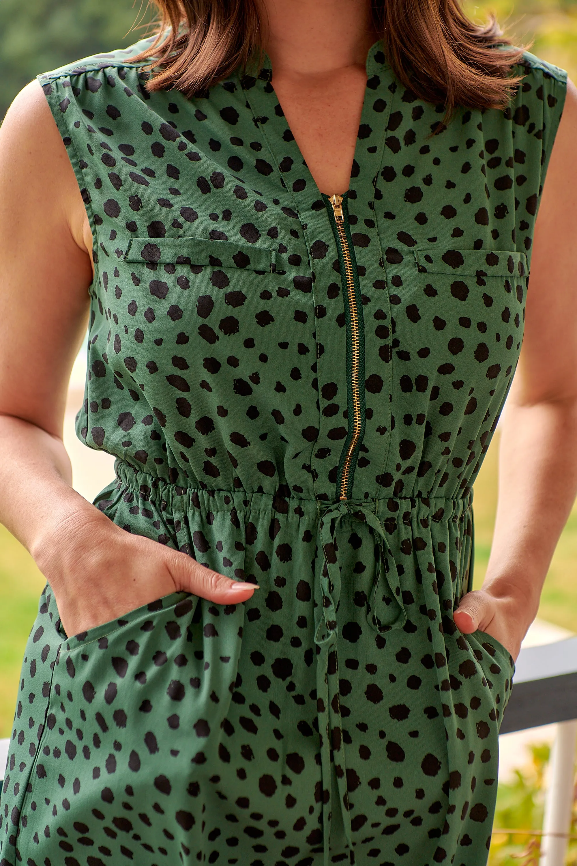 Alma Green/Black Zip Front Dress