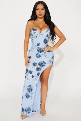 Alora Floral Sequin Gown - Light Blue