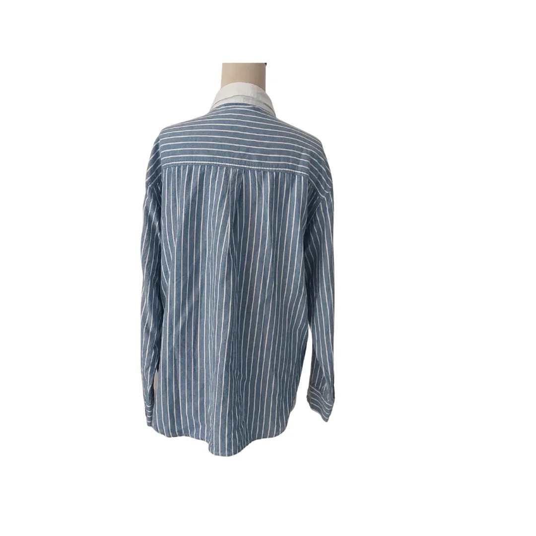 American Eagle Faded Blue & White Striped Collared Shirt | Like new |