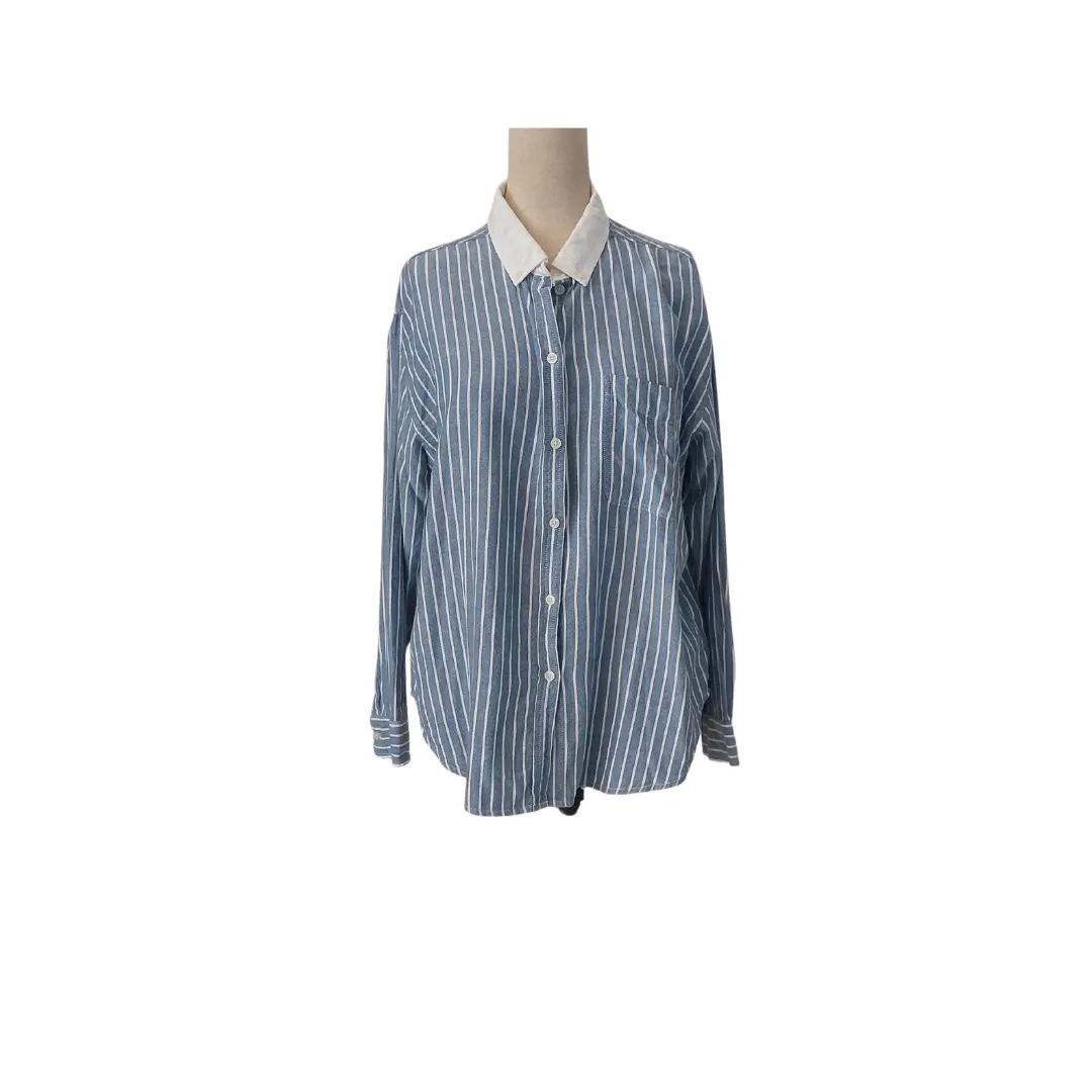 American Eagle Faded Blue & White Striped Collared Shirt | Like new |