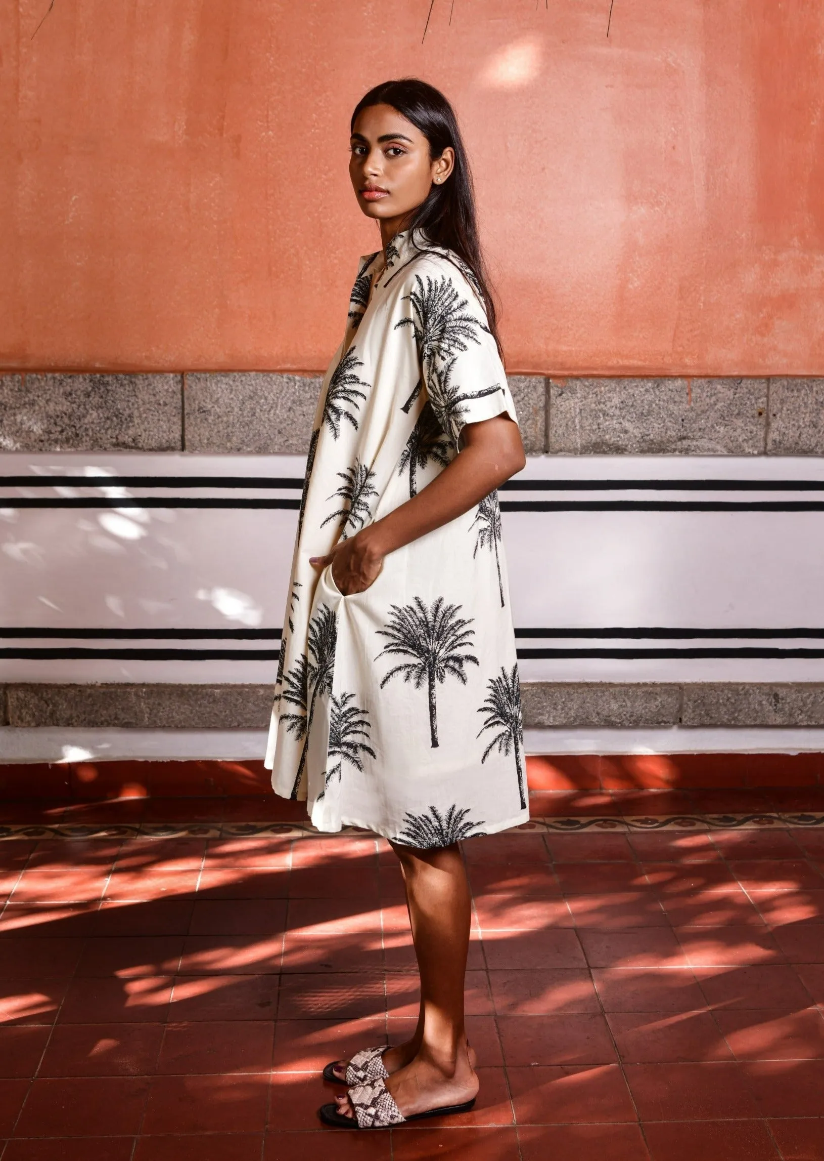 Anjali Dress - White Palms