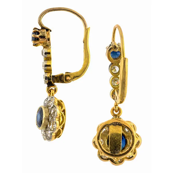 Antique Sapphire & Diamond Drop Earrings