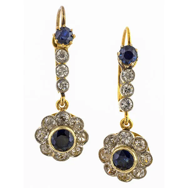 Antique Sapphire & Diamond Drop Earrings