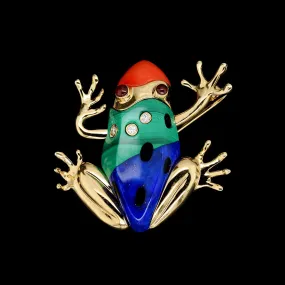 Asch Grossbardt 14K Yellow Gold Estate Gemstone Inlay Frog Pin