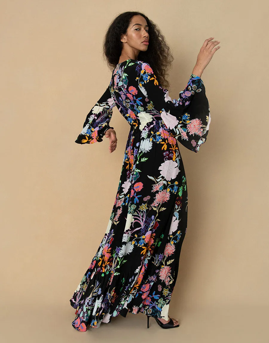 Astrea Crepe Maxi Dress - Jardin Black - SALE