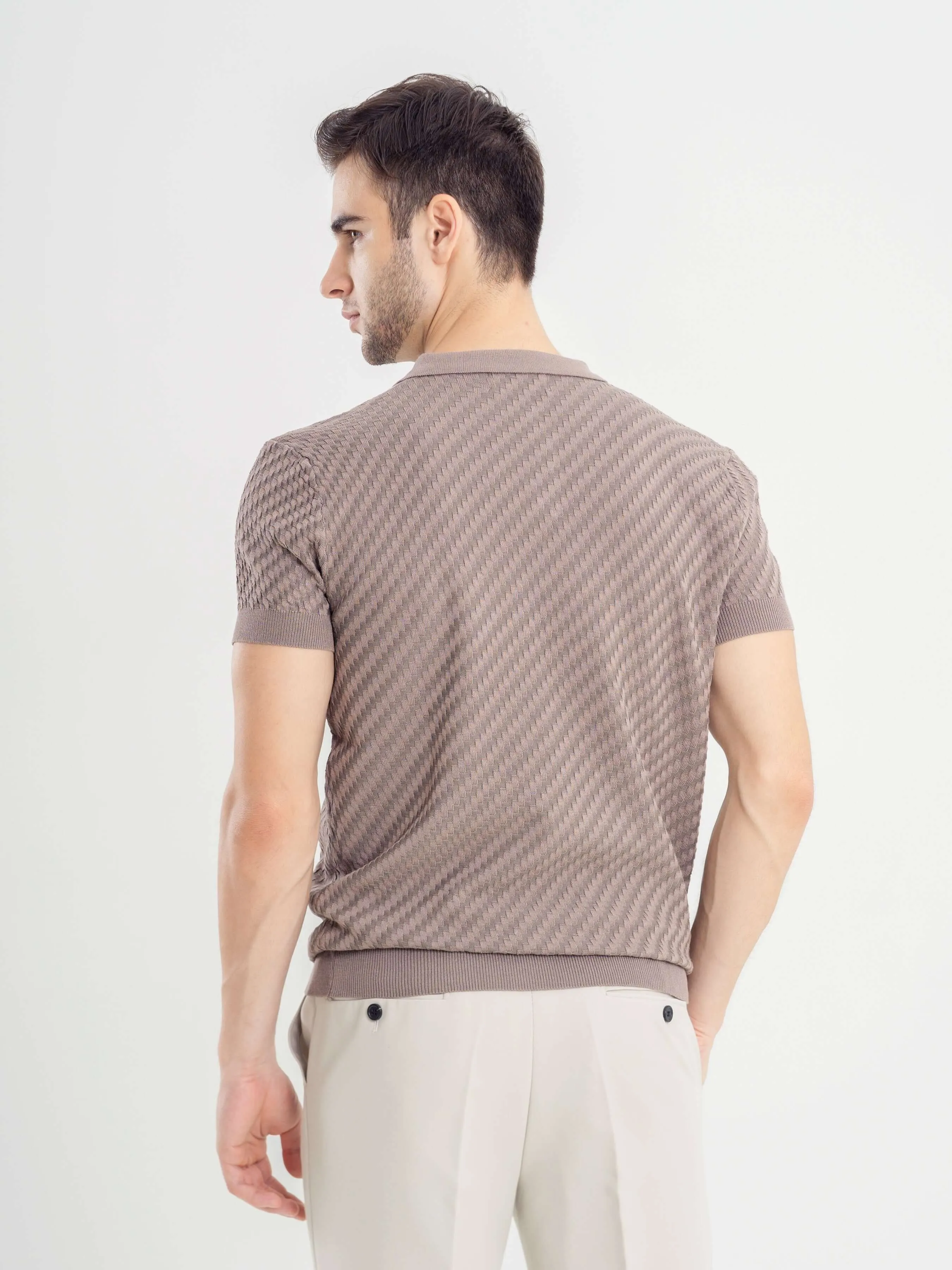 Basketweave Knit Polo Tee - Macchiato