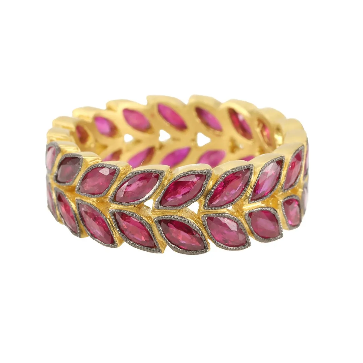 Blackened 22K Gold Ruby Laurel Ring