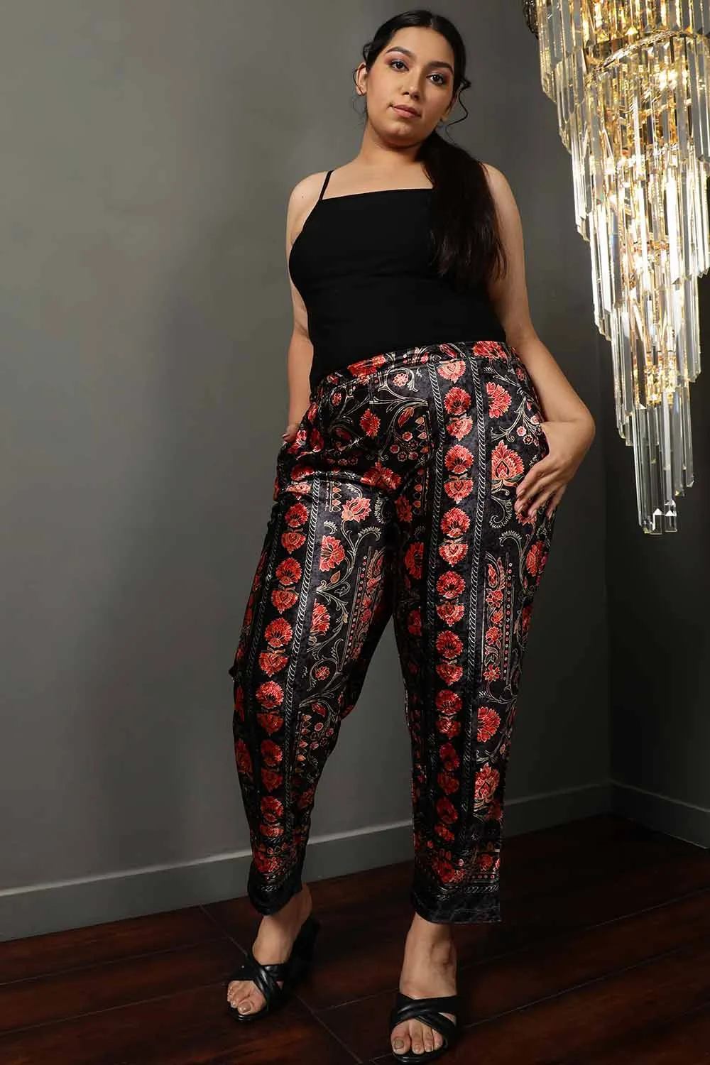 Block Floral Velvet Pant