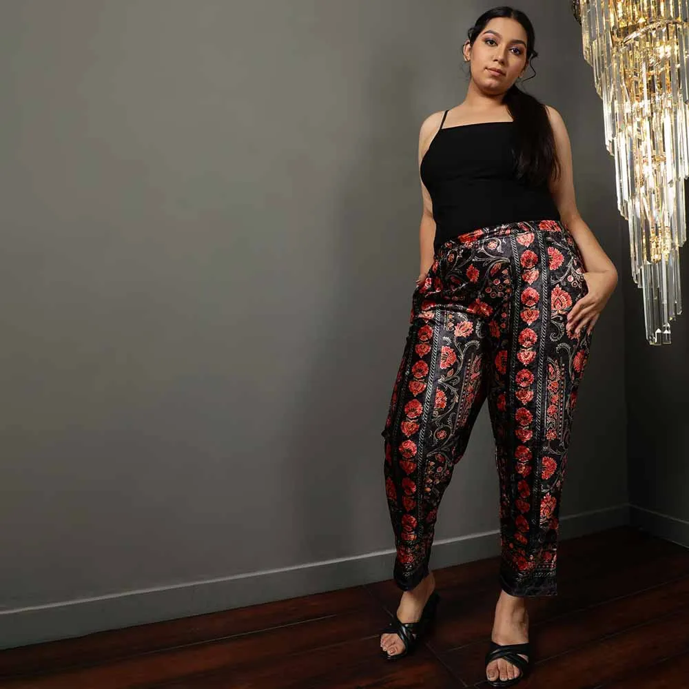 Block Floral Velvet Pant