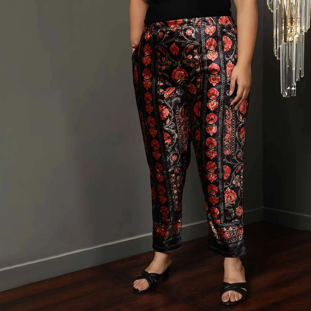 Block Floral Velvet Pant