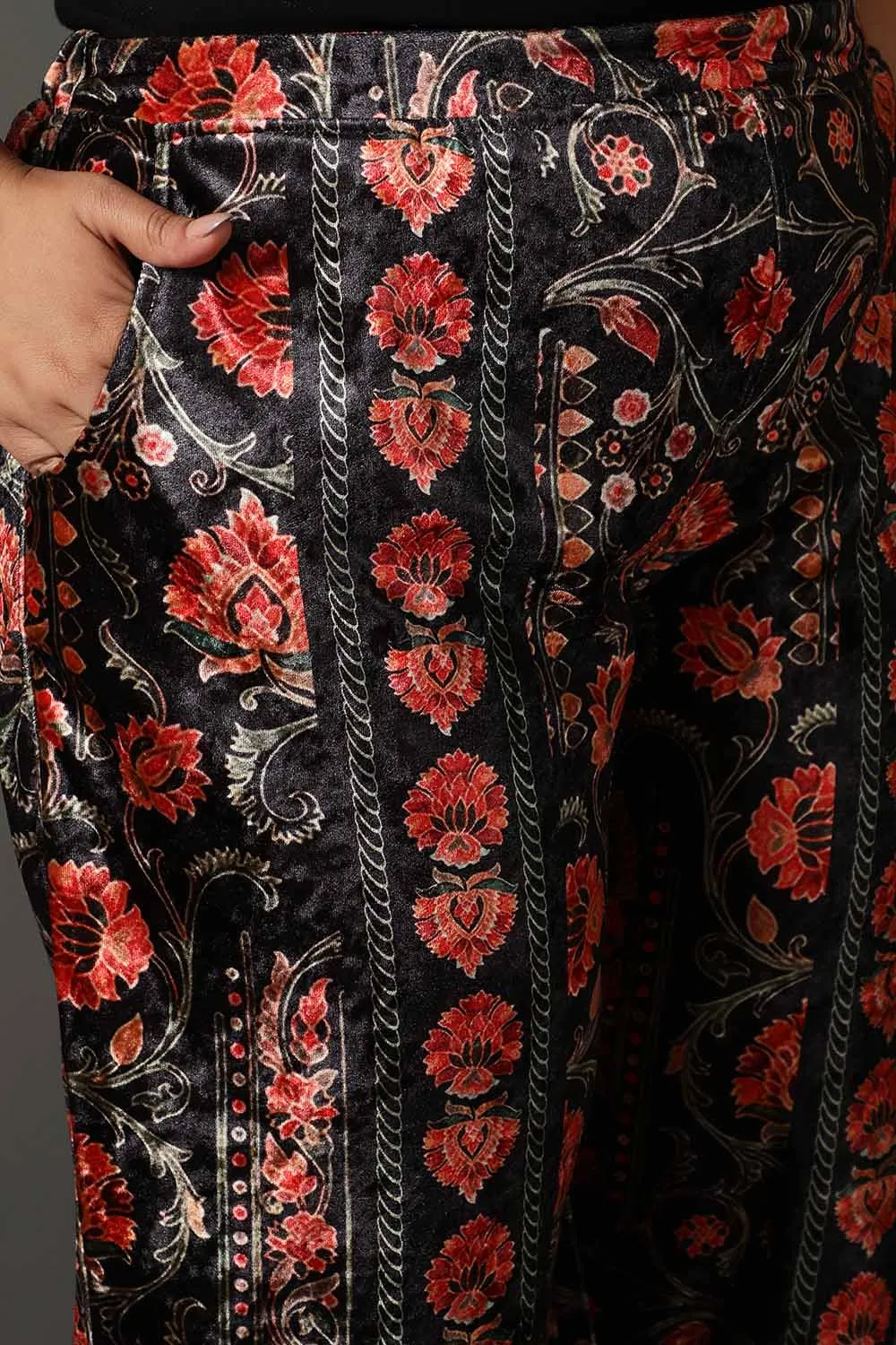 Block Floral Velvet Pant