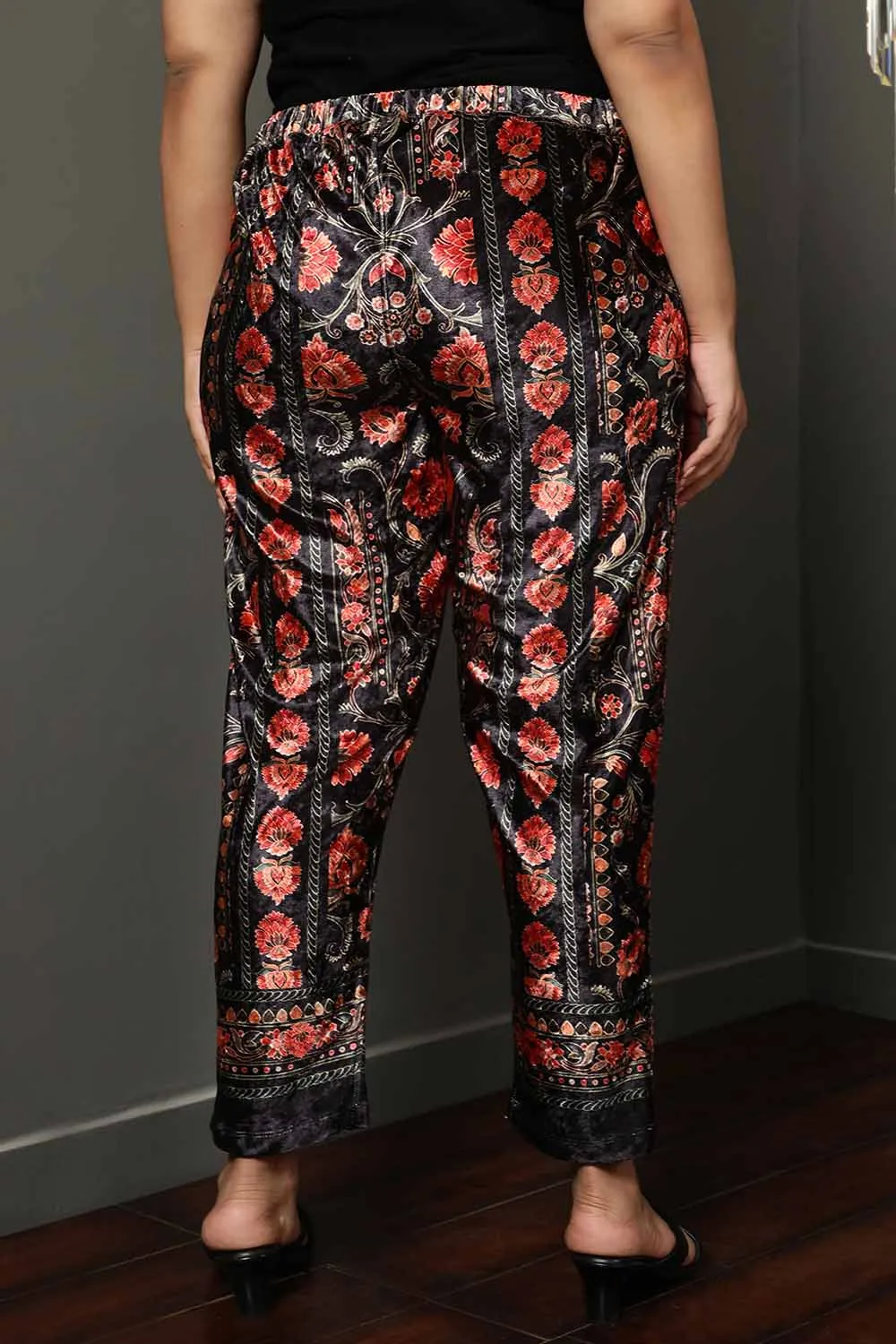 Block Floral Velvet Pant