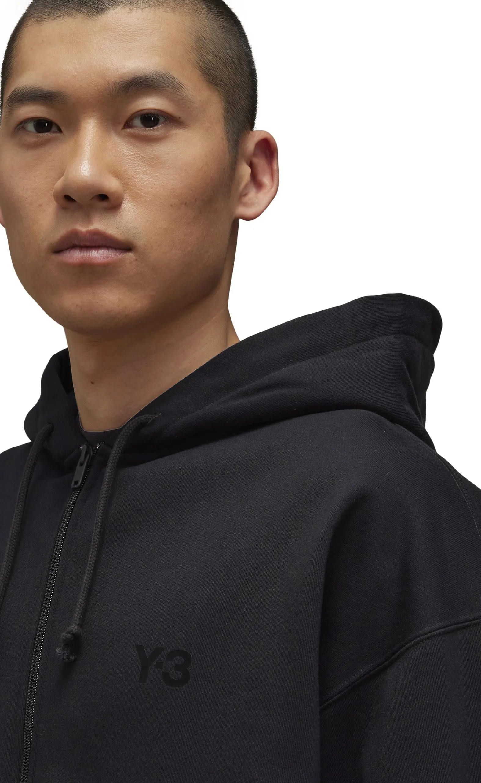 BRUSHED TERRY ZIP BLACK HOODIE