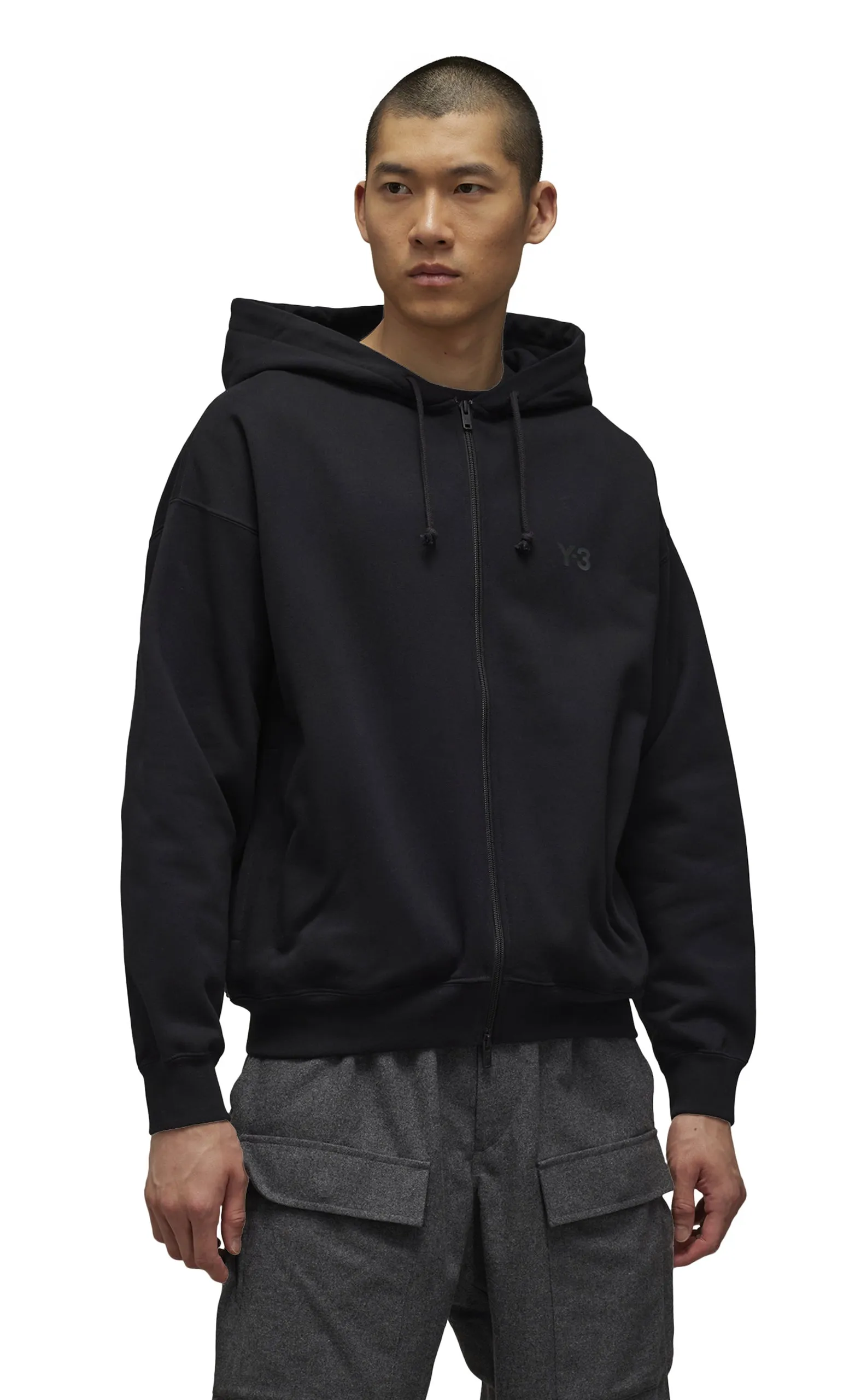 BRUSHED TERRY ZIP BLACK HOODIE