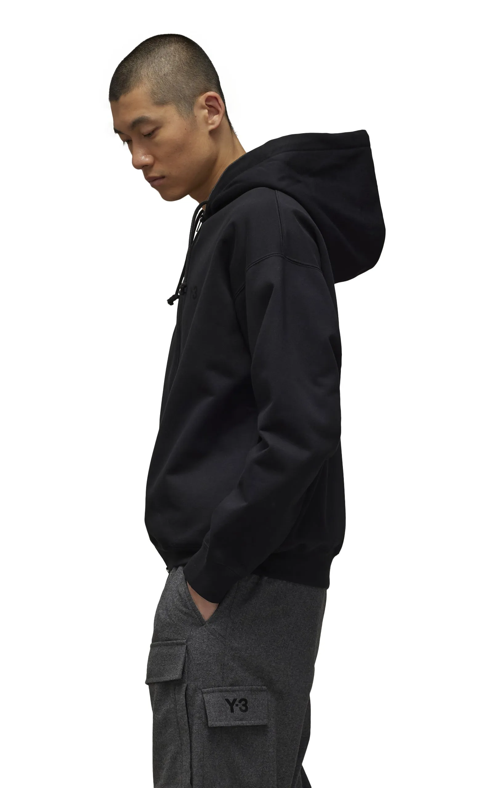 BRUSHED TERRY ZIP BLACK HOODIE