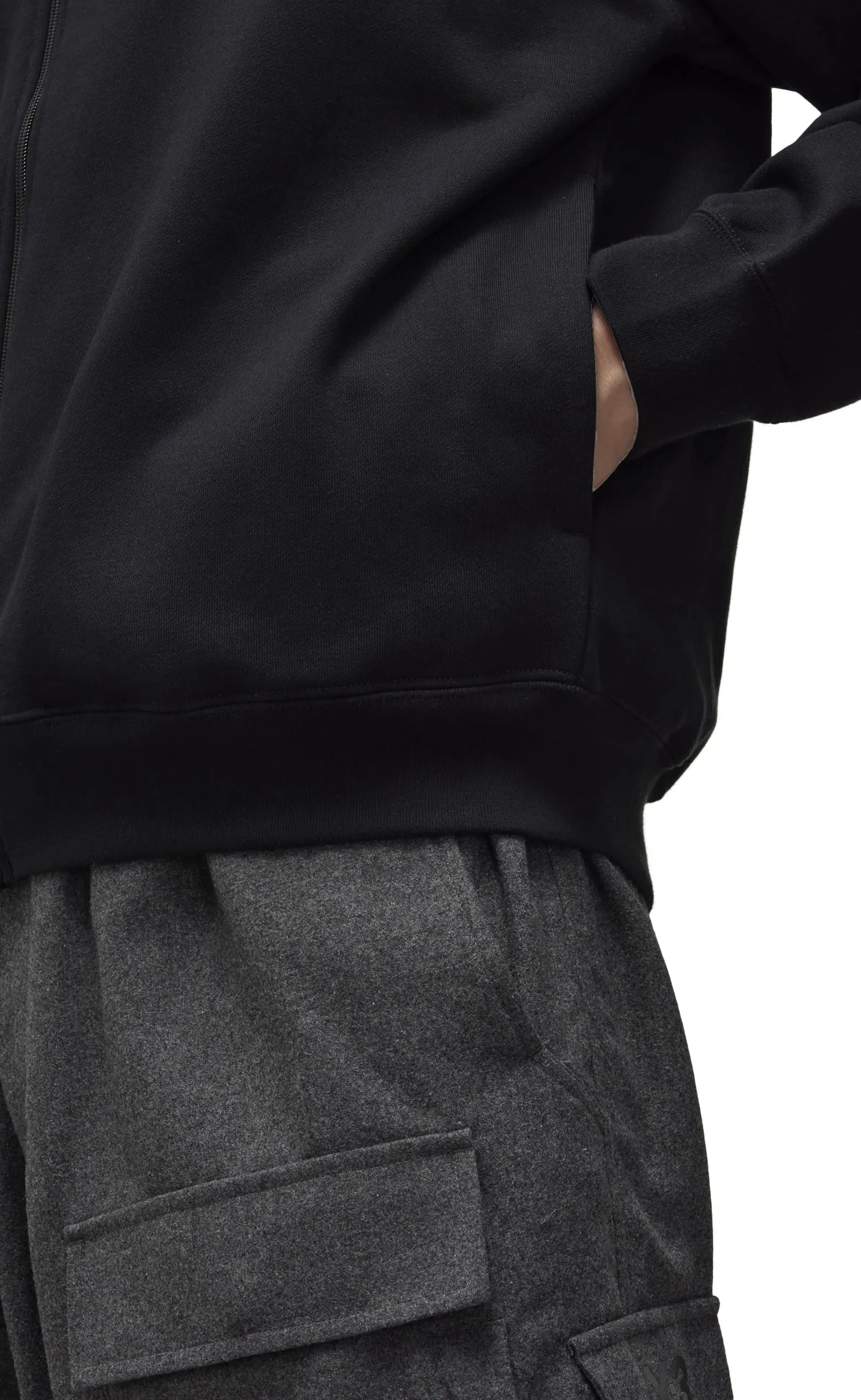 BRUSHED TERRY ZIP BLACK HOODIE