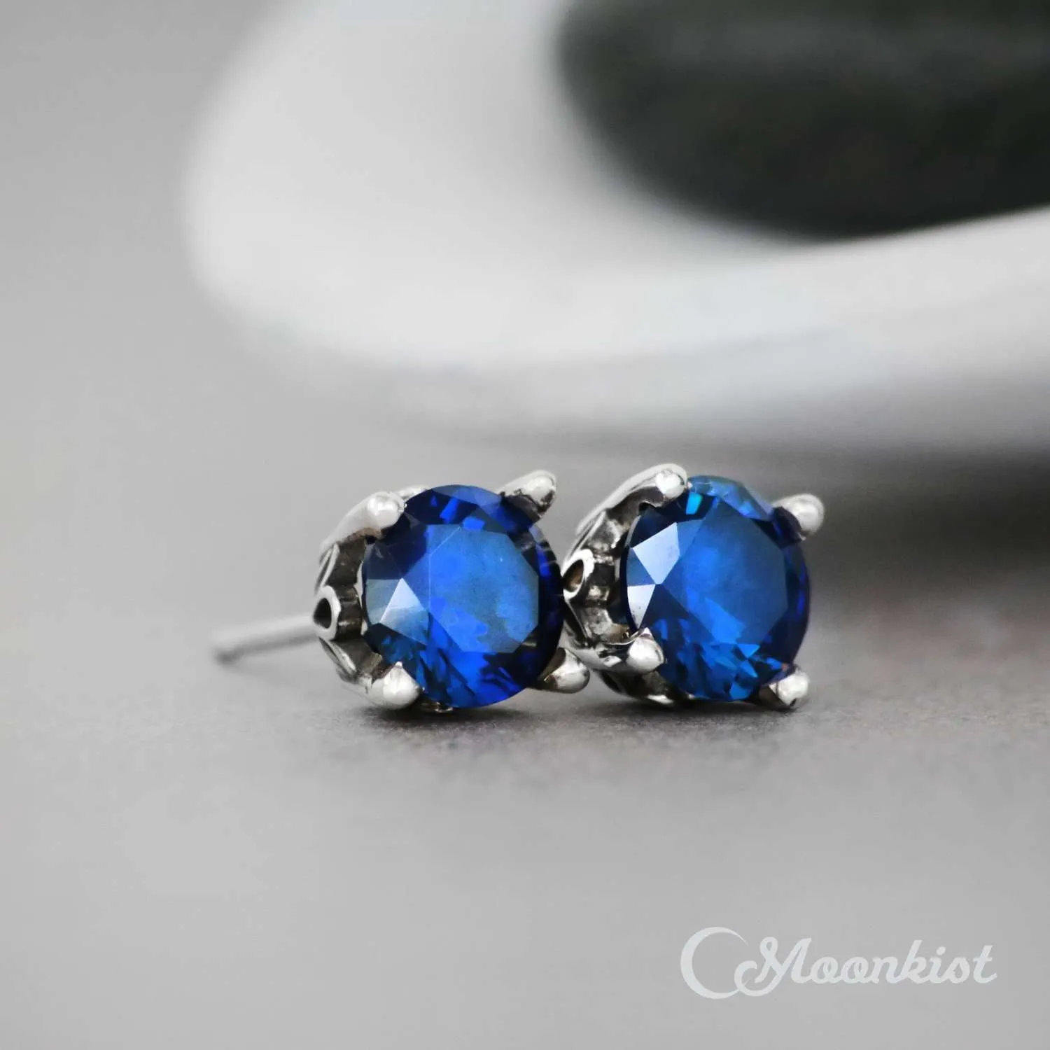 Classic Blue Sapphire Solitaire Earrings | Moonkist Designs