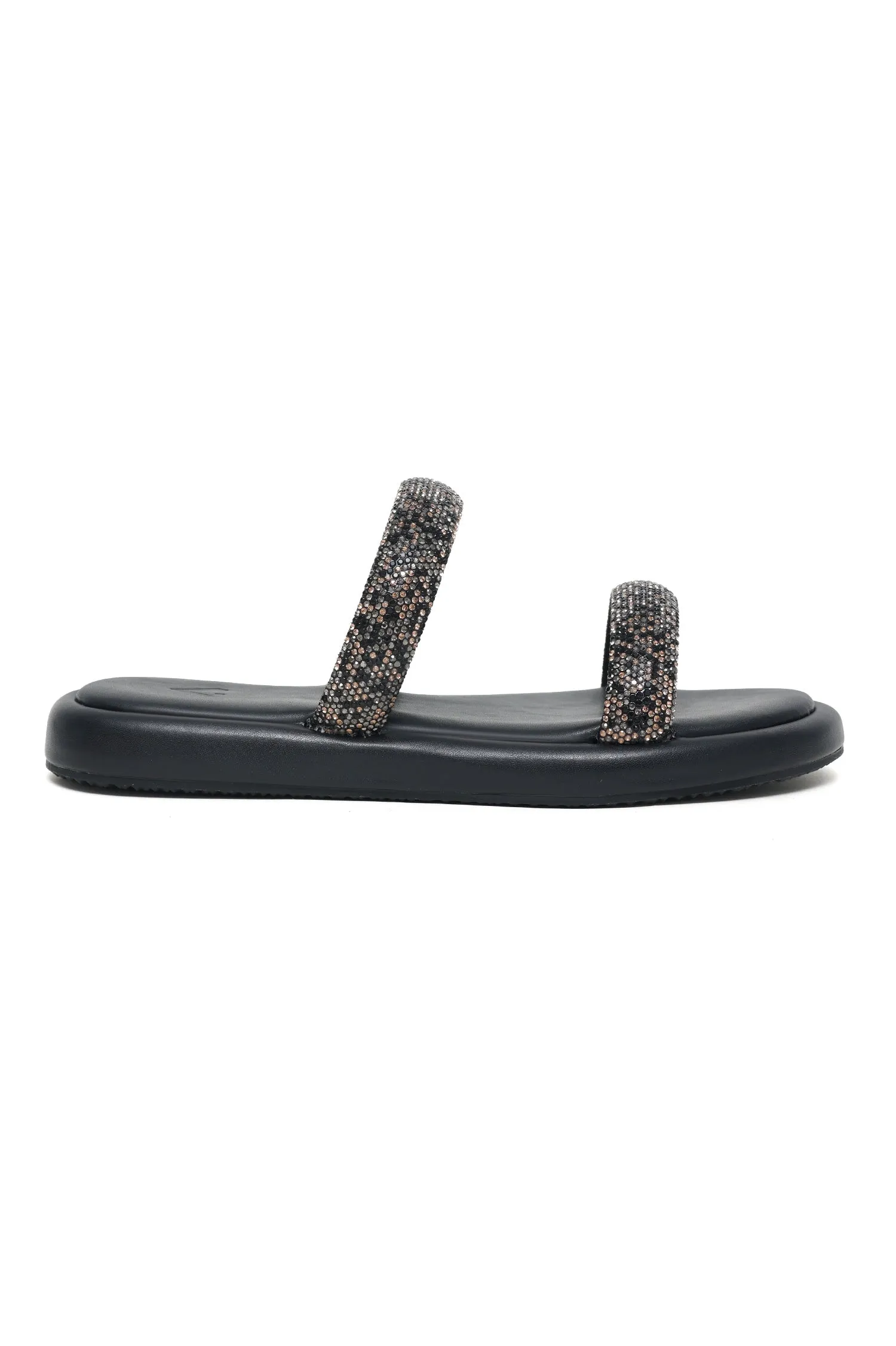 DAZZLING DOUBLE STRAP SLIDES-BLACK