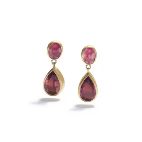 Deep Pink Tourmaline in Gold Earrings