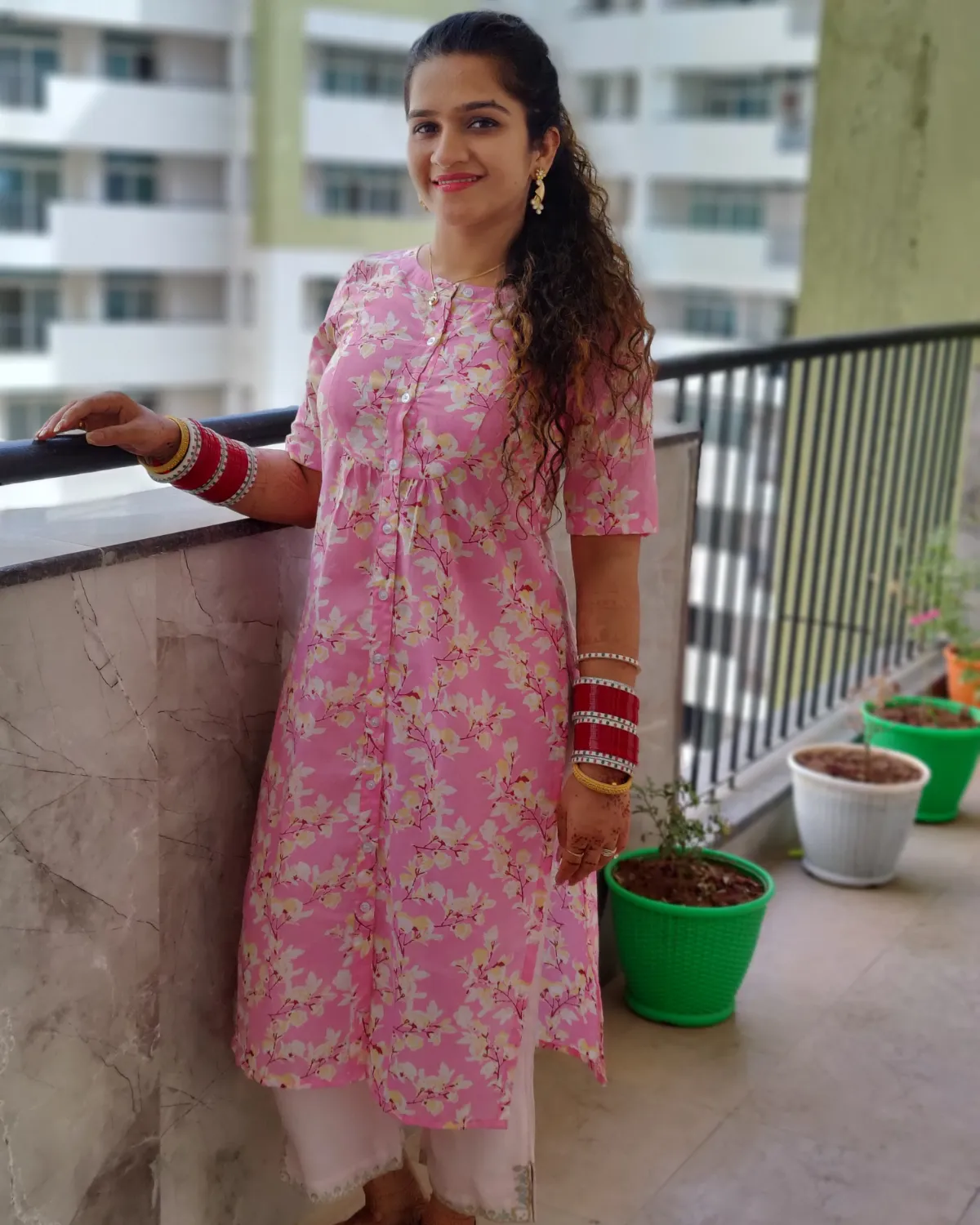 Dreamy Floral Pink Front Open Straight Kurta