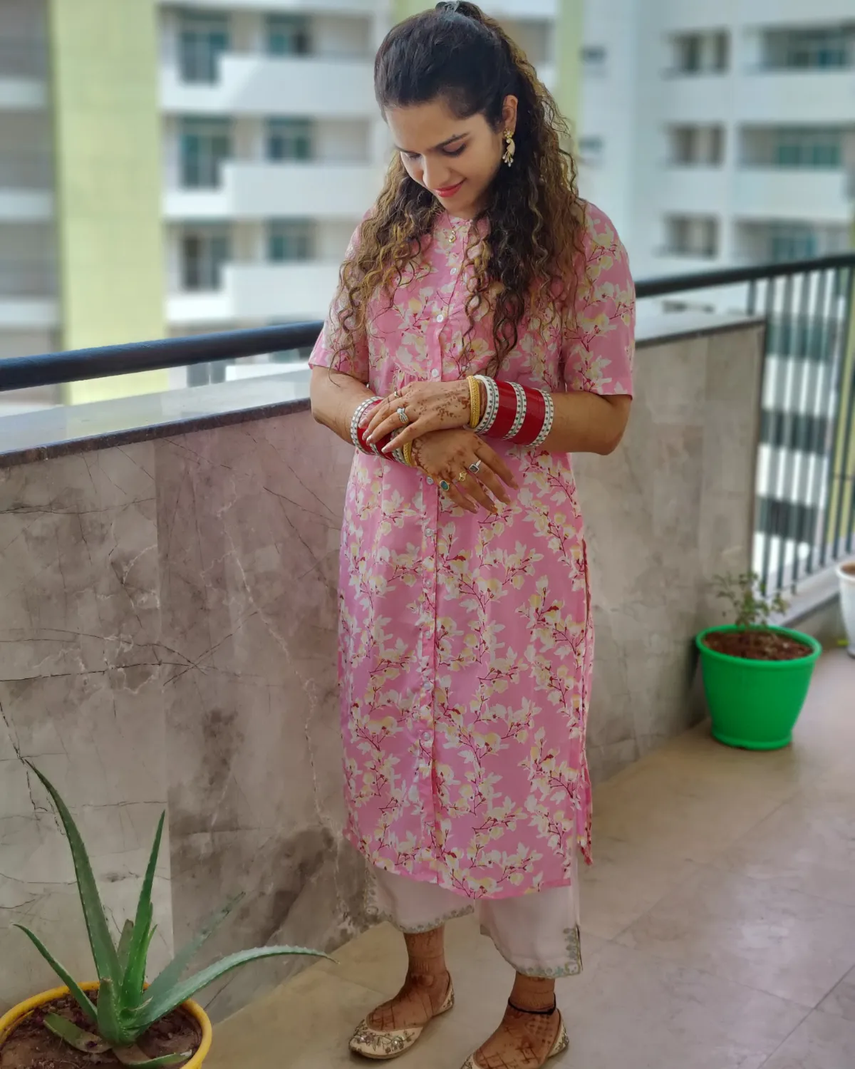 Dreamy Floral Pink Front Open Straight Kurta