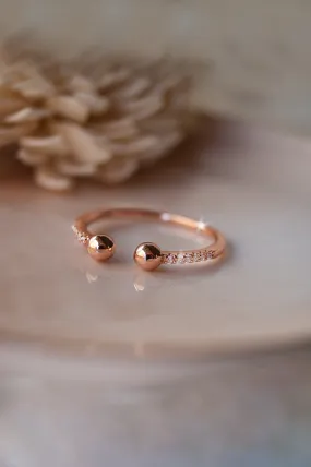 Dual Ball Rose Gold Plated Sterling Silver Open Ring