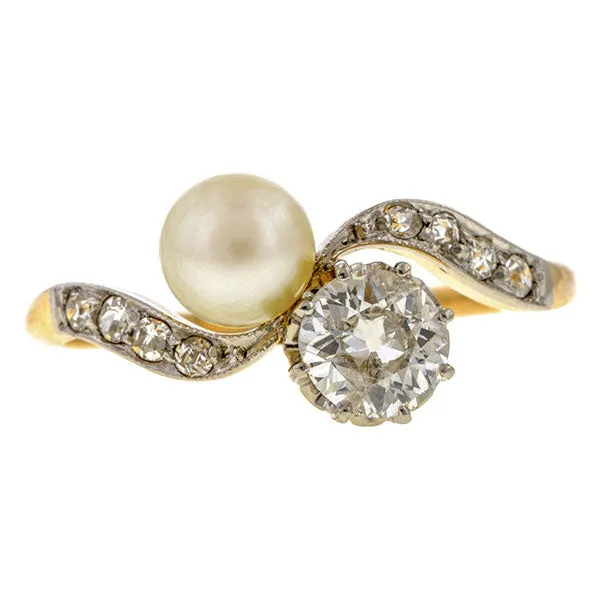 Edwardian Pearl & Diamond Toi et Moi Ring