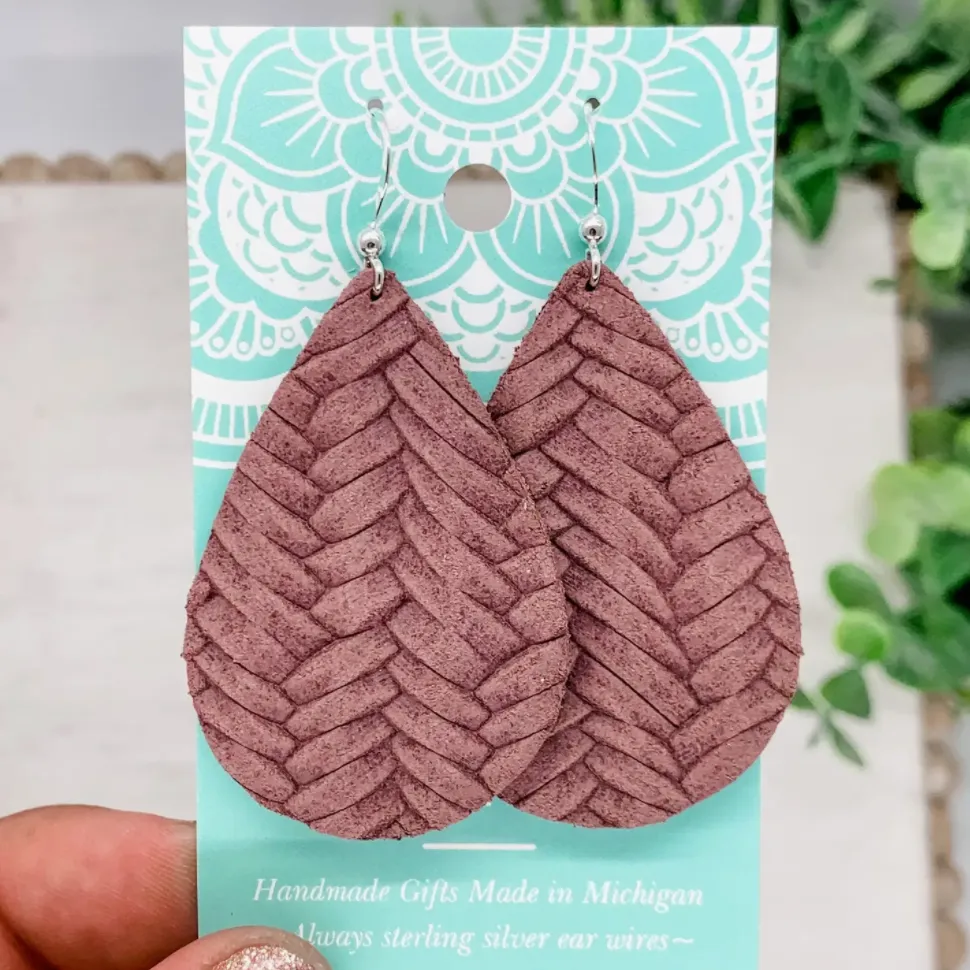 Fleece & Fancy |  Dusty Mauve Leather Teardrop Earrings