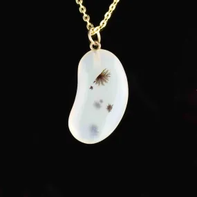 Gold Moss Agate Chalcedony Bean Pendant Necklace