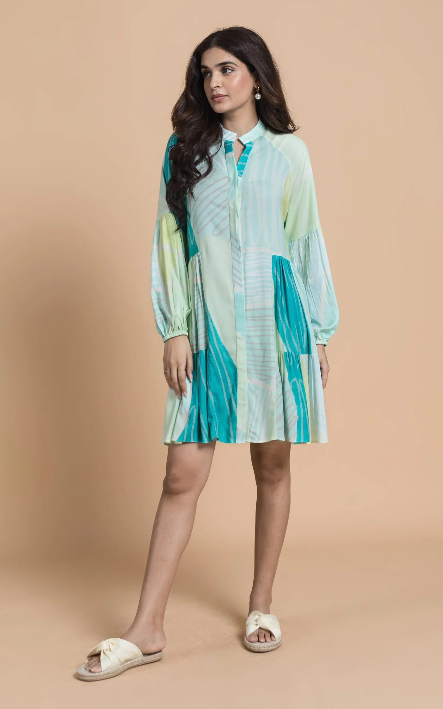 Green Abstract Printed Shirt Dress