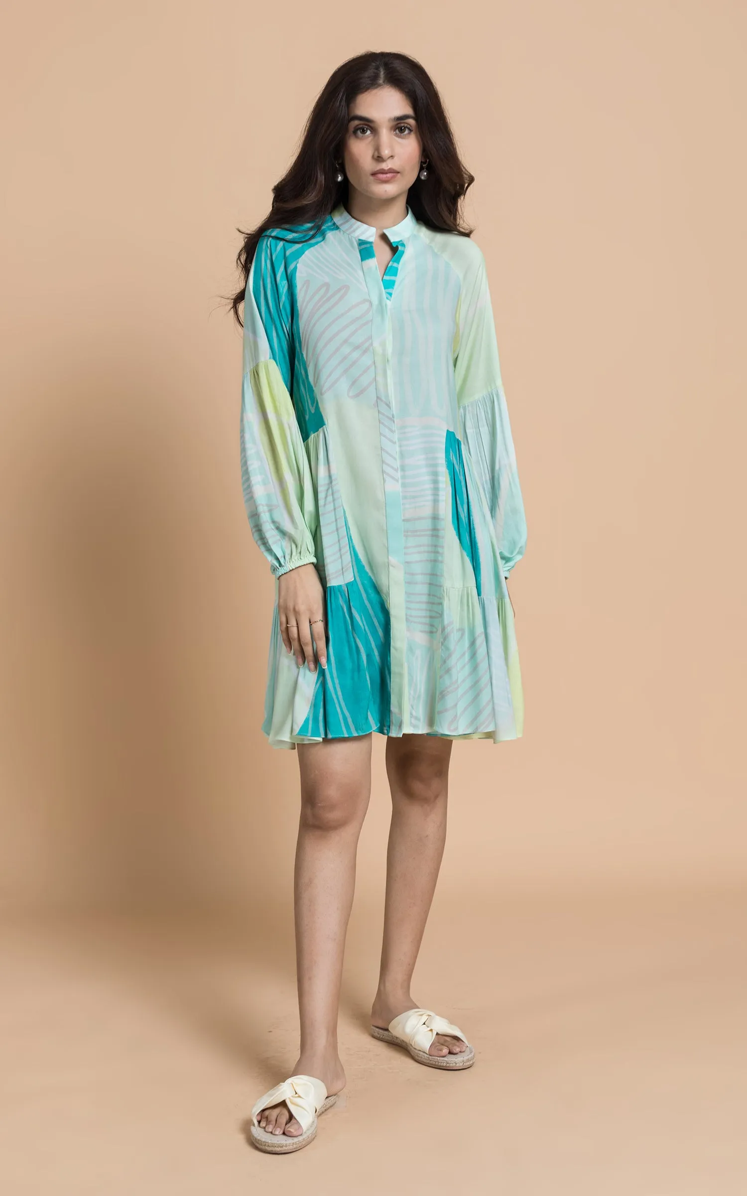 Green Abstract Printed Shirt Dress