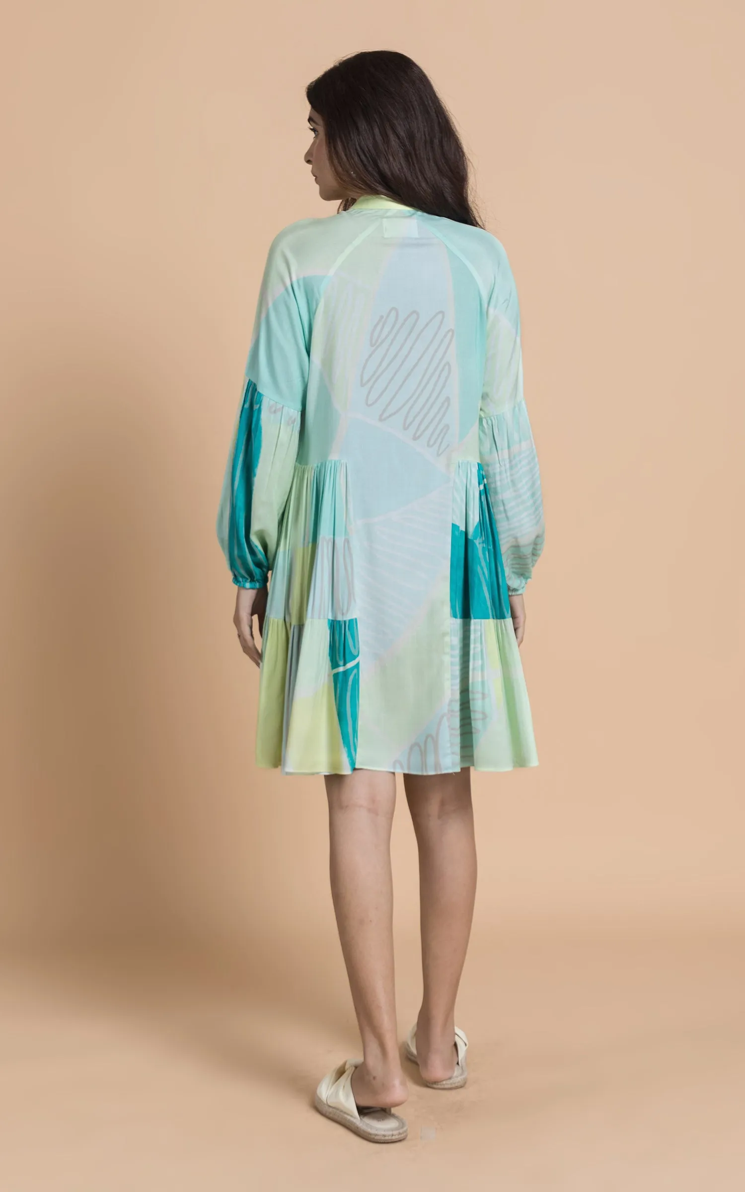 Green Abstract Printed Shirt Dress