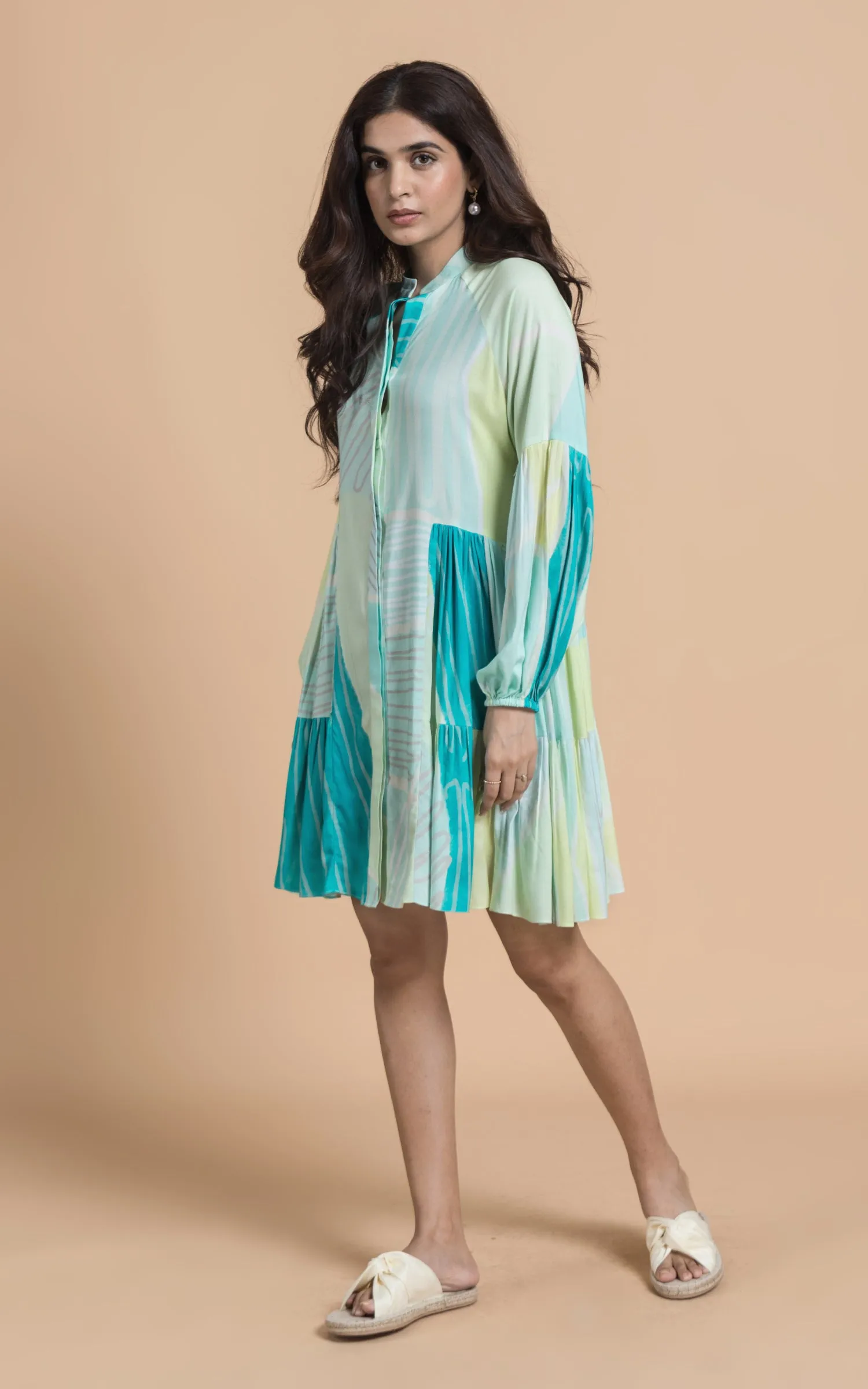 Green Abstract Printed Shirt Dress