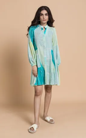 Green Abstract Printed Shirt Dress