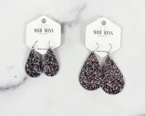 Leather Canvas Teardrop Earring Glitter Gunmetal