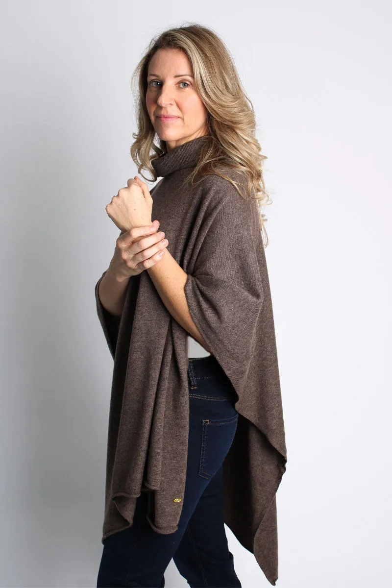 Lemonwood Cashmere Turtleneck Poncho | Black   Brown