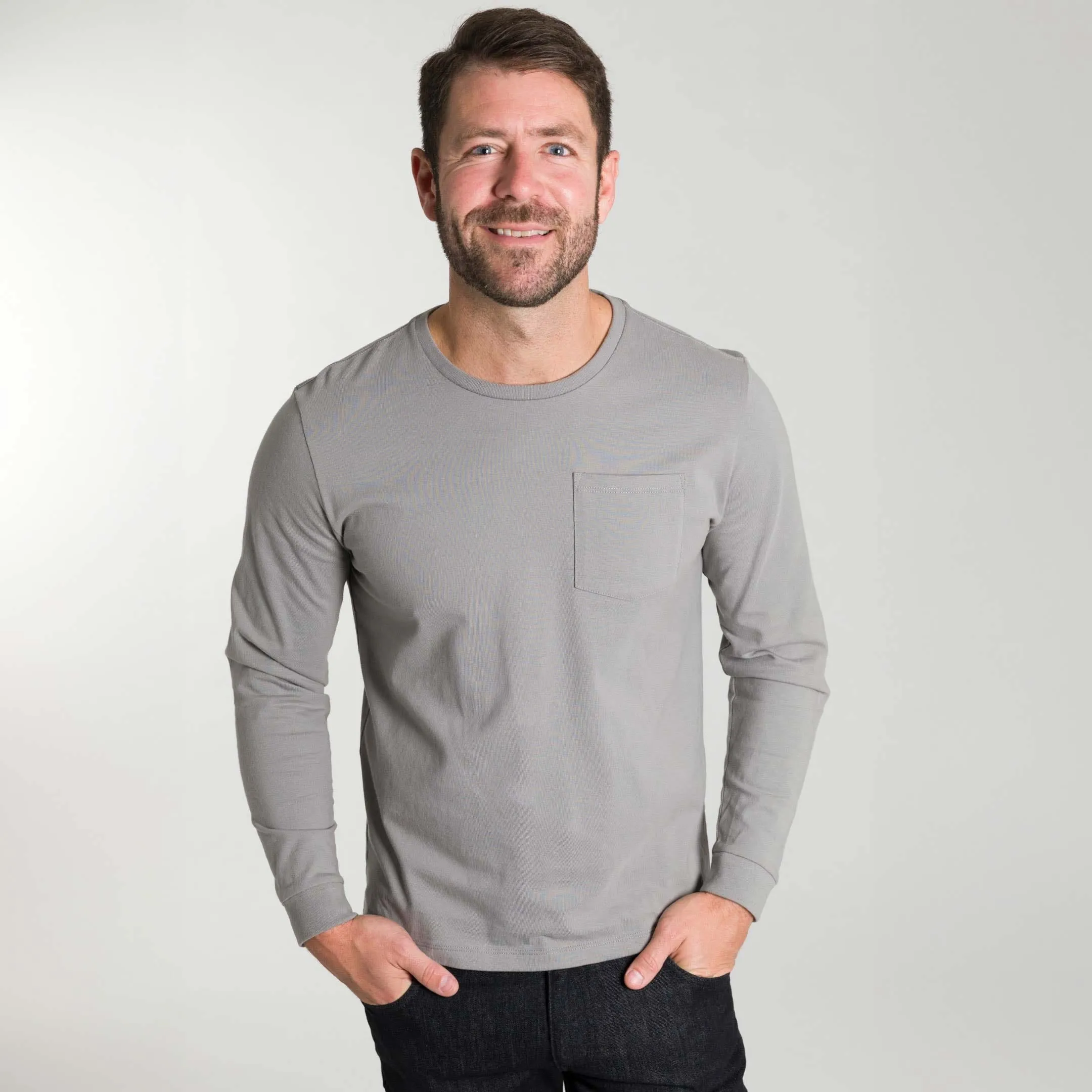 Light Grey Long Sleeve Pima Cotton Crew Neck Tee