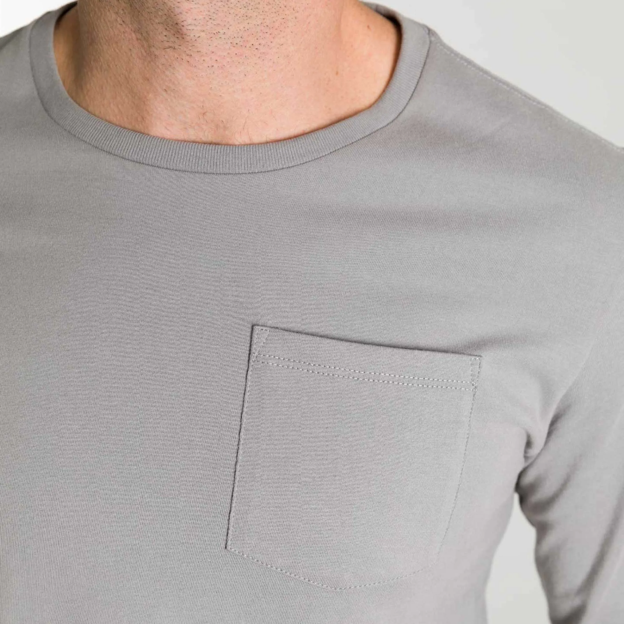 Light Grey Long Sleeve Pima Cotton Crew Neck Tee