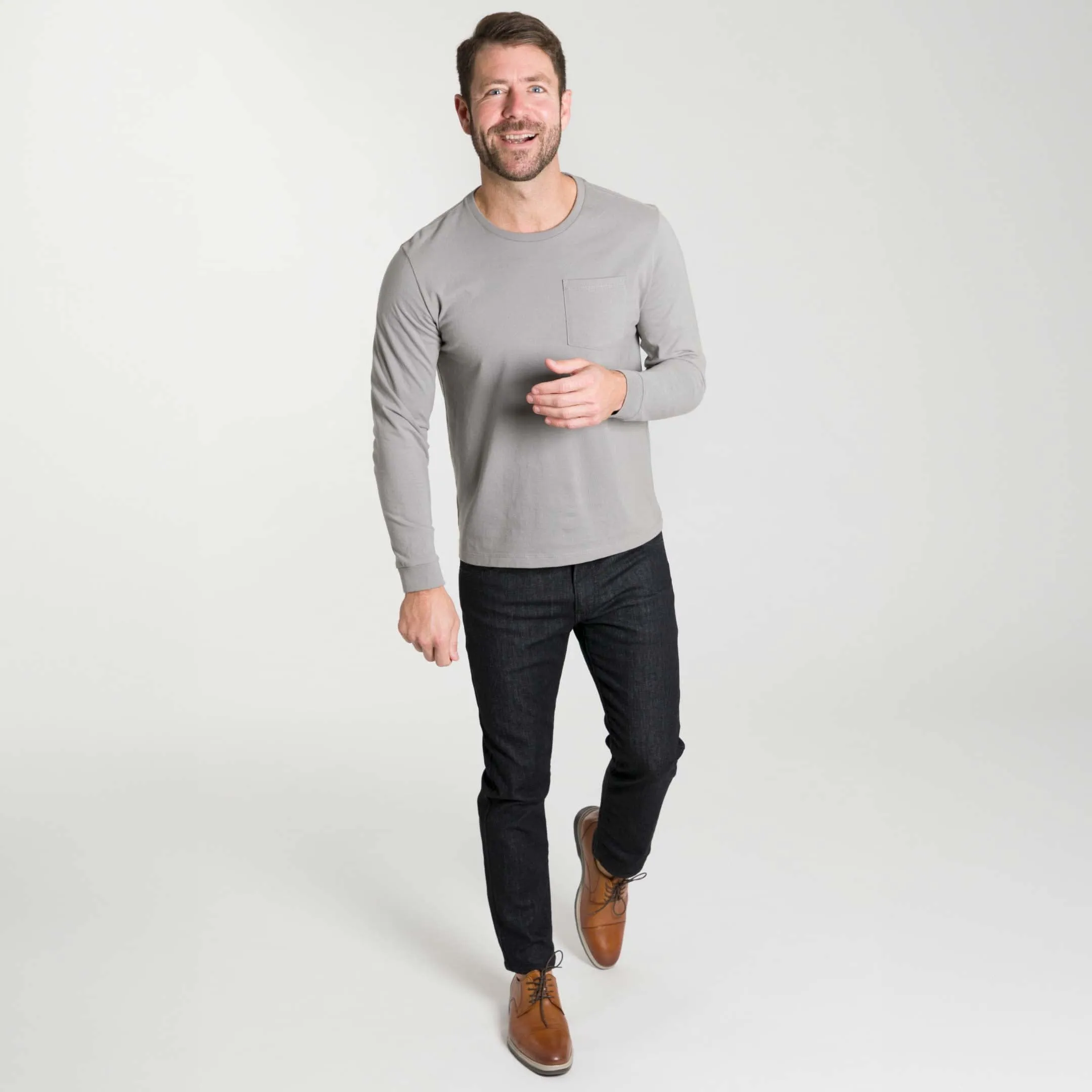 Light Grey Long Sleeve Pima Cotton Crew Neck Tee