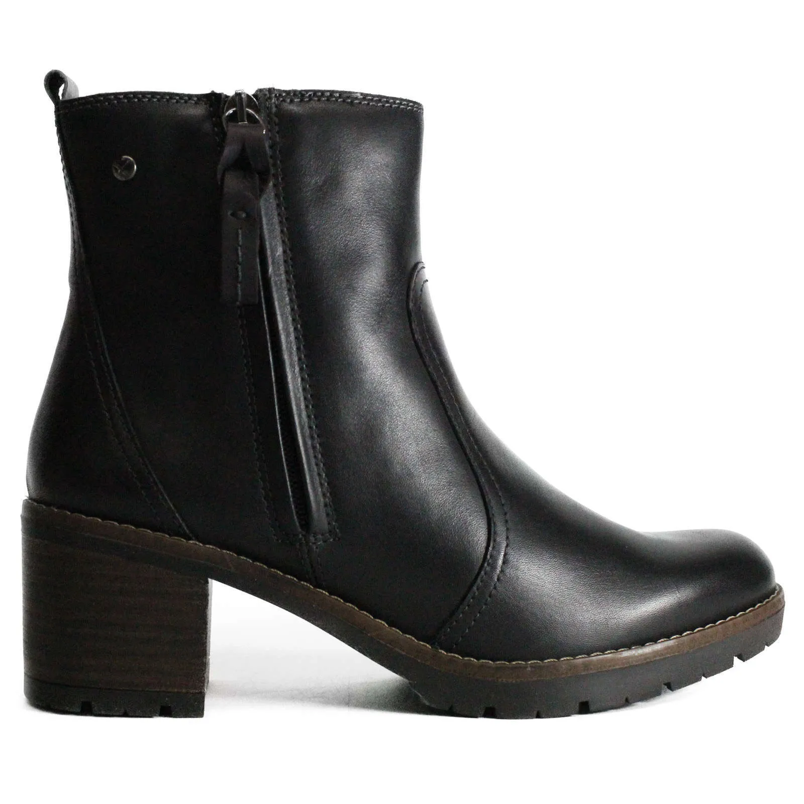 Llanes Calfskin Leather Women's Zip Up Stack Heeled Ankle Boots