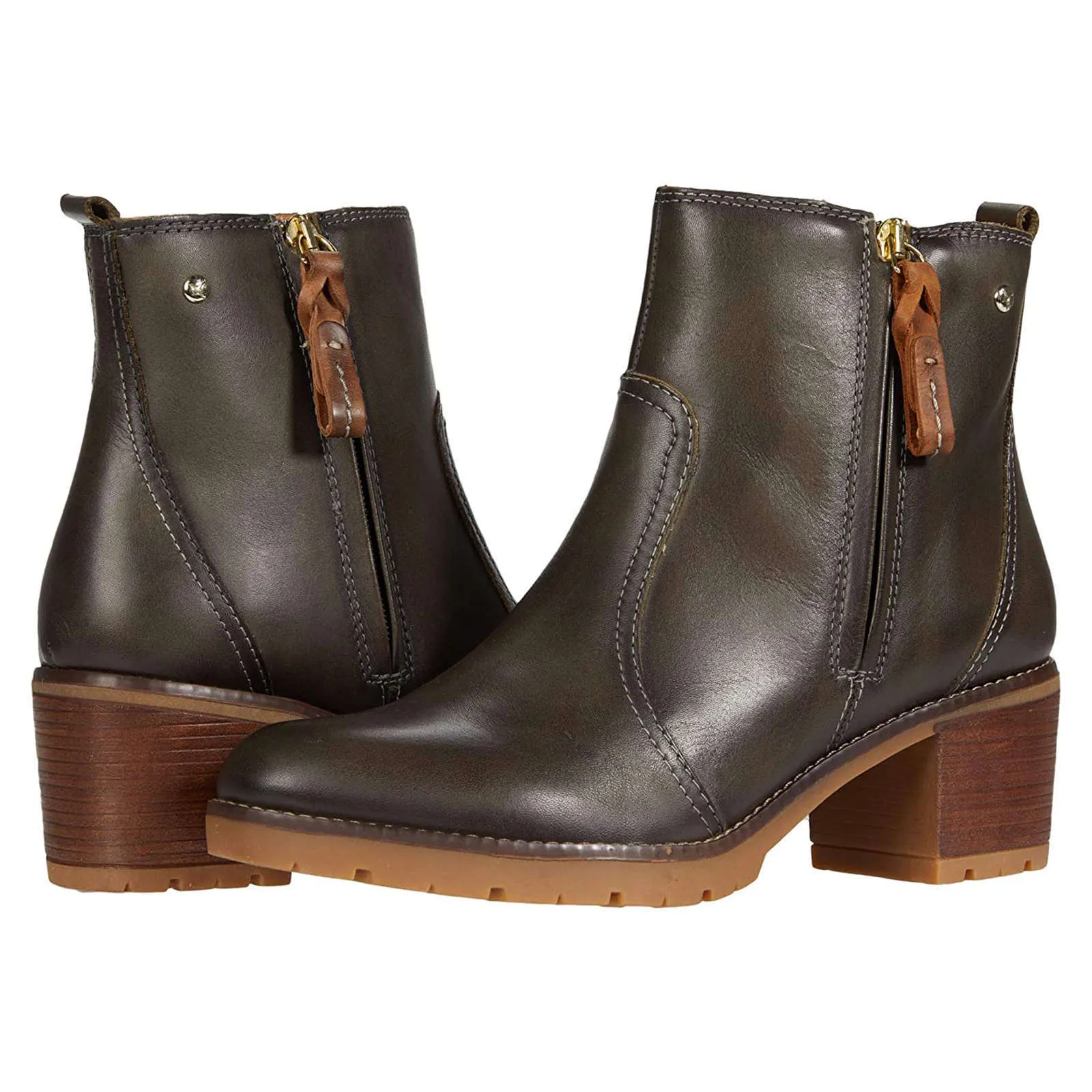 Llanes Calfskin Leather Women's Zip Up Stack Heeled Ankle Boots