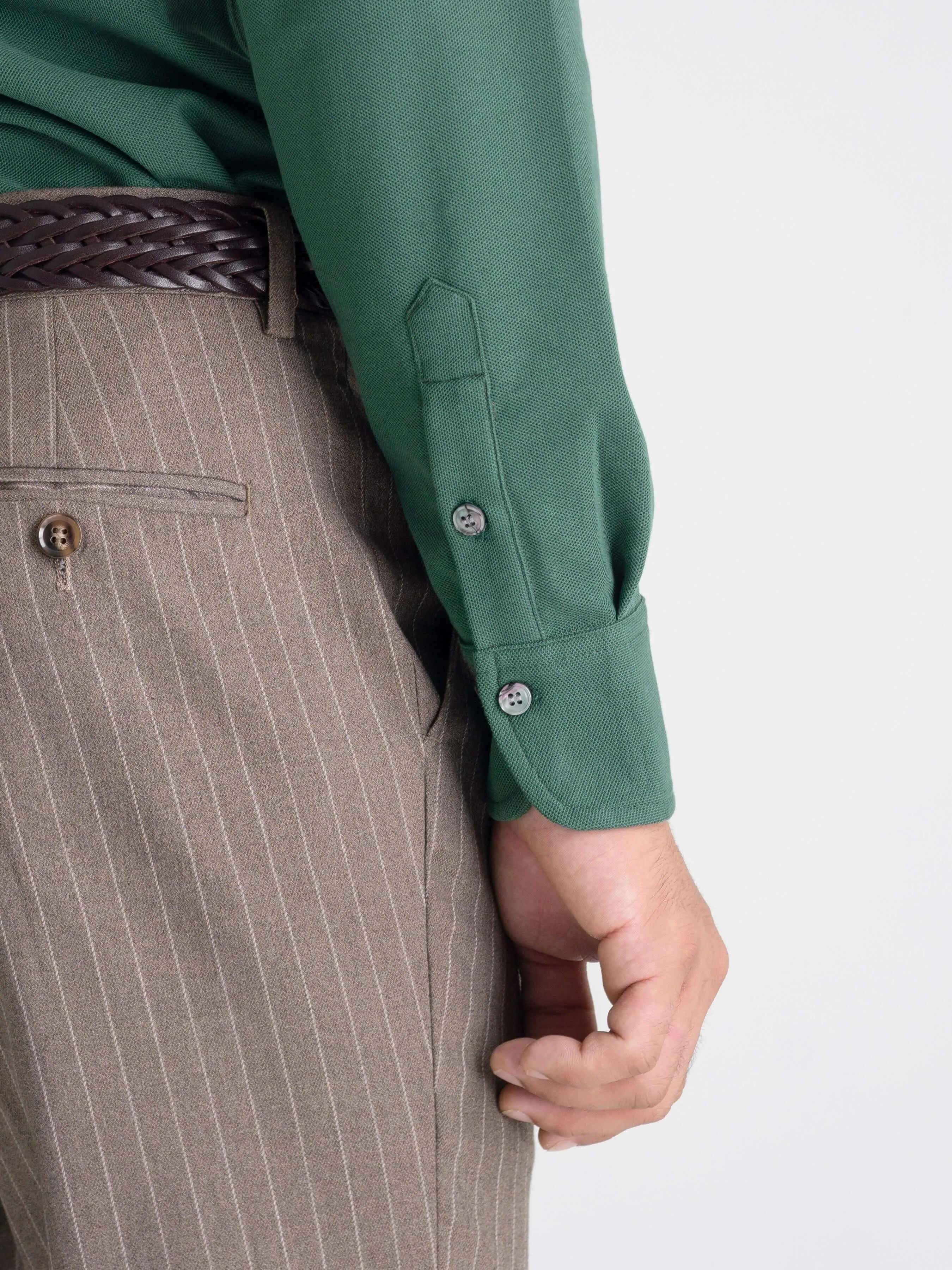 Long Sleeve Polo Shirt - Forest Green Button Down