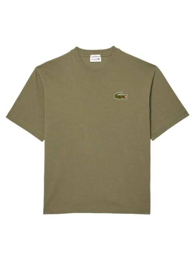 Loose Fit Heavy Cotton Badge Short Sleeve T-Shirt Khaki