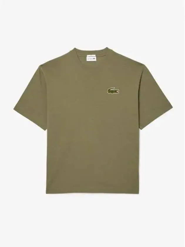 Loose Fit Heavy Cotton Badge Short Sleeve T-Shirt Khaki